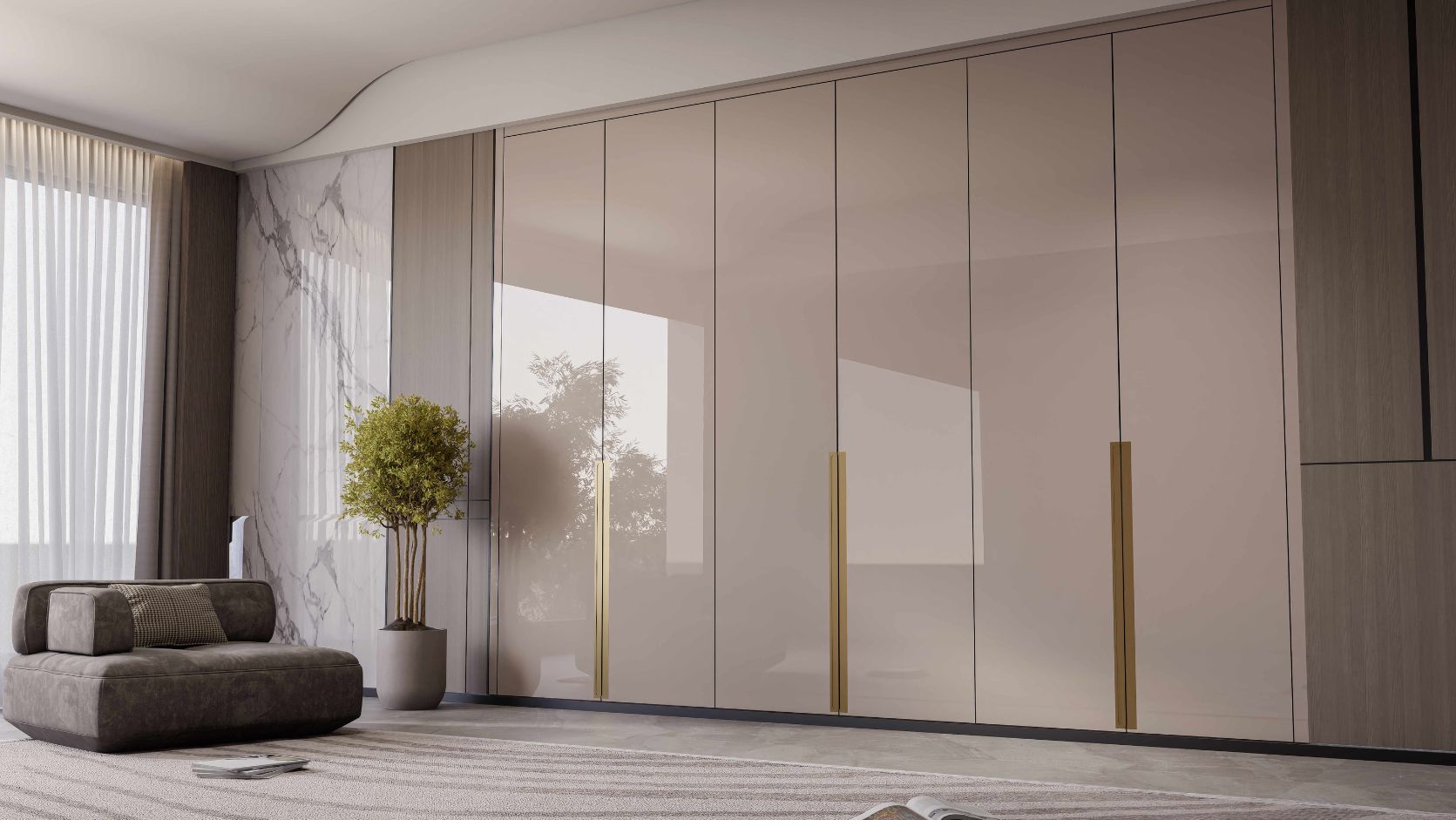 Sliding wardrobe designers in Gurgaon - glass finish wardrobe by Innovante Studio