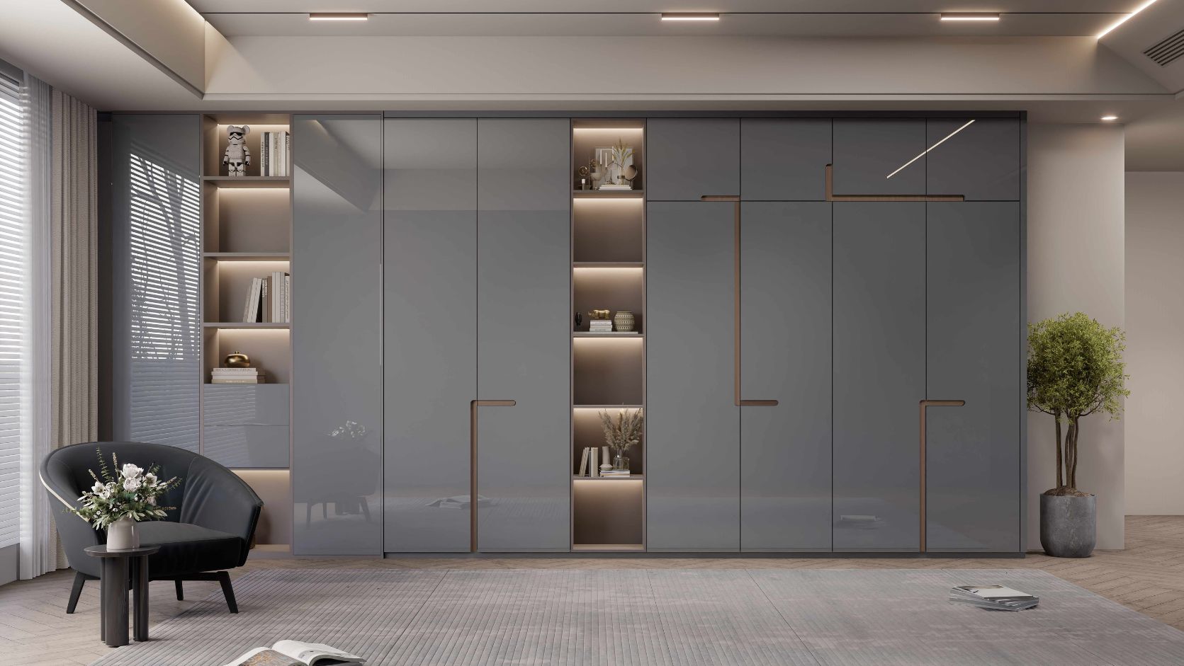 Luxury walk-in wardrobe design for bedroom in Gurgaon