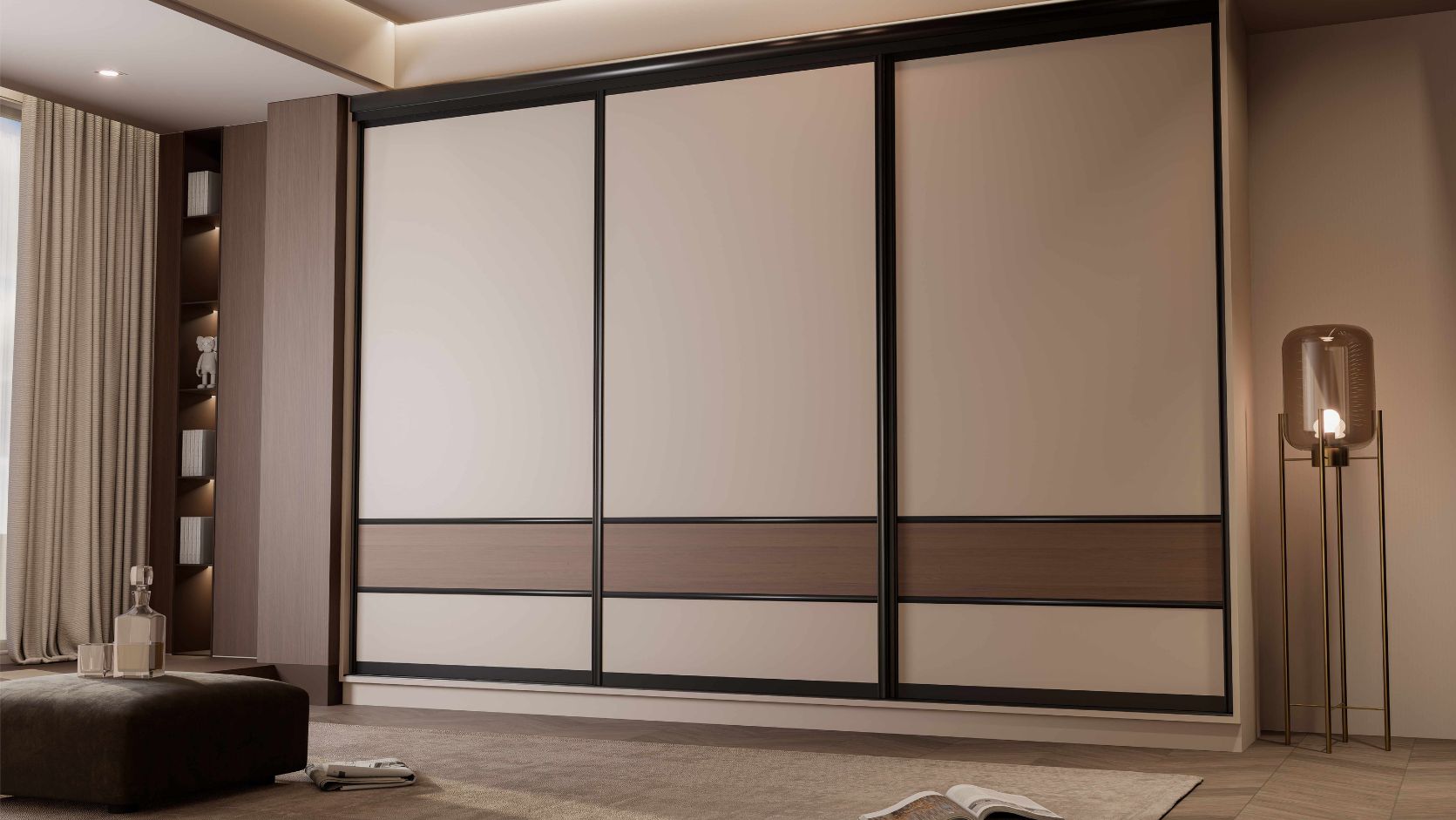 Sliding wardrobe designers in Gurgaon - glass finish wardrobe by Innovante Studio