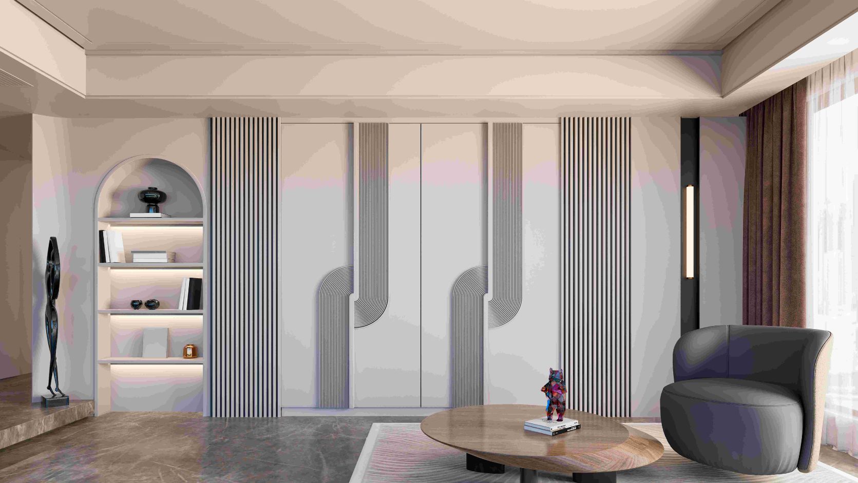 Sliding wardrobe designers in Gurgaon - glass finish wardrobe by Innovante Studio